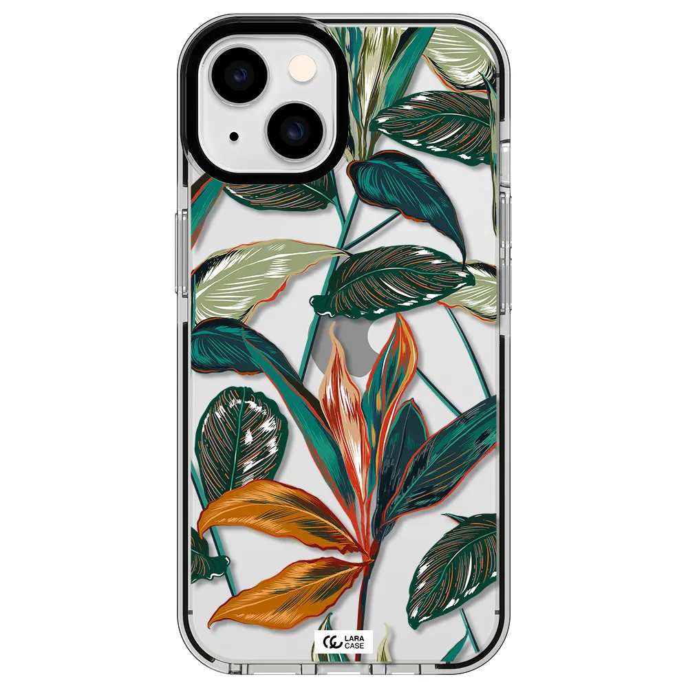 Colorful Tropical Leaves Apple iPhone 14 impact black border Case