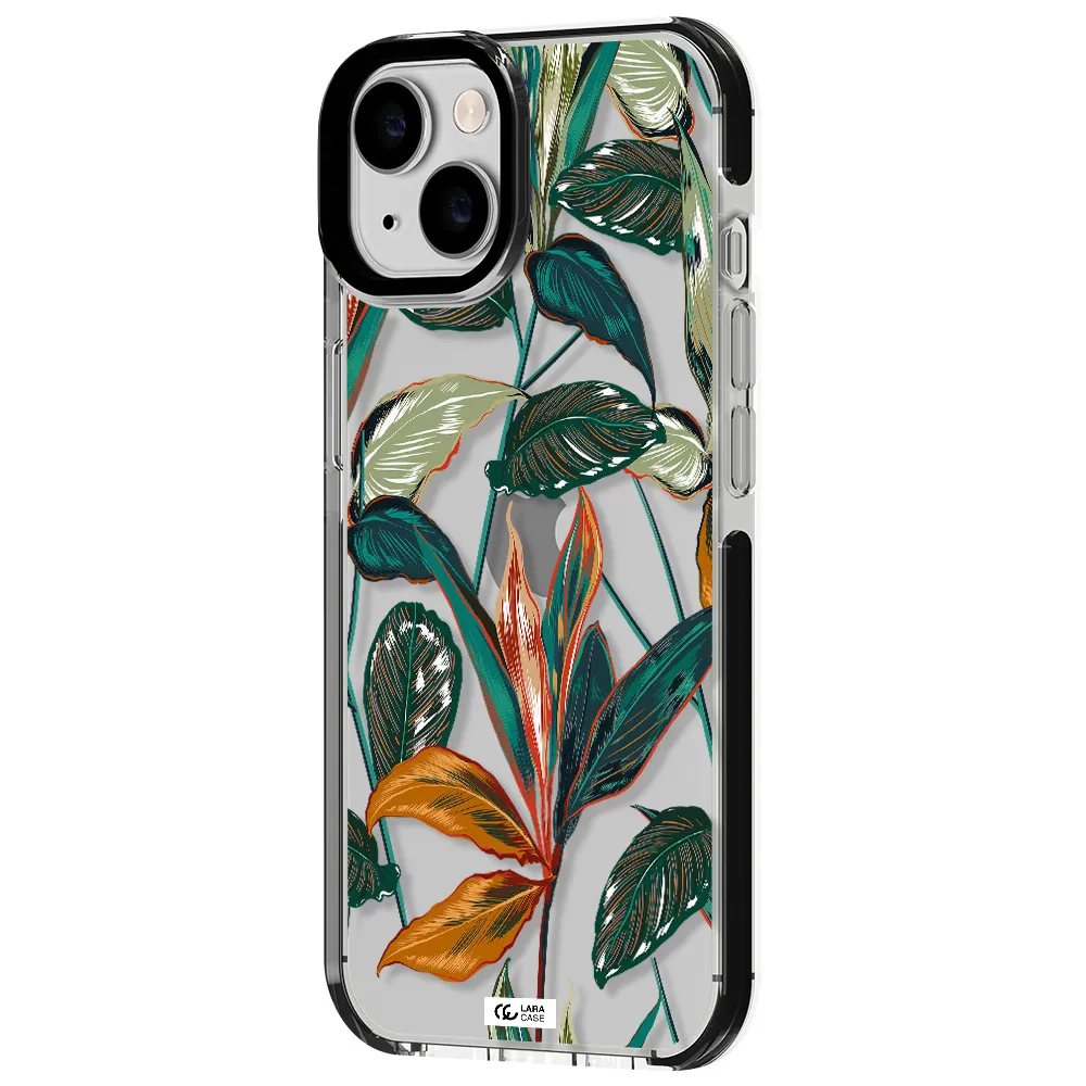 Colorful Tropical Leaves Apple iPhone 14 impact black border Case