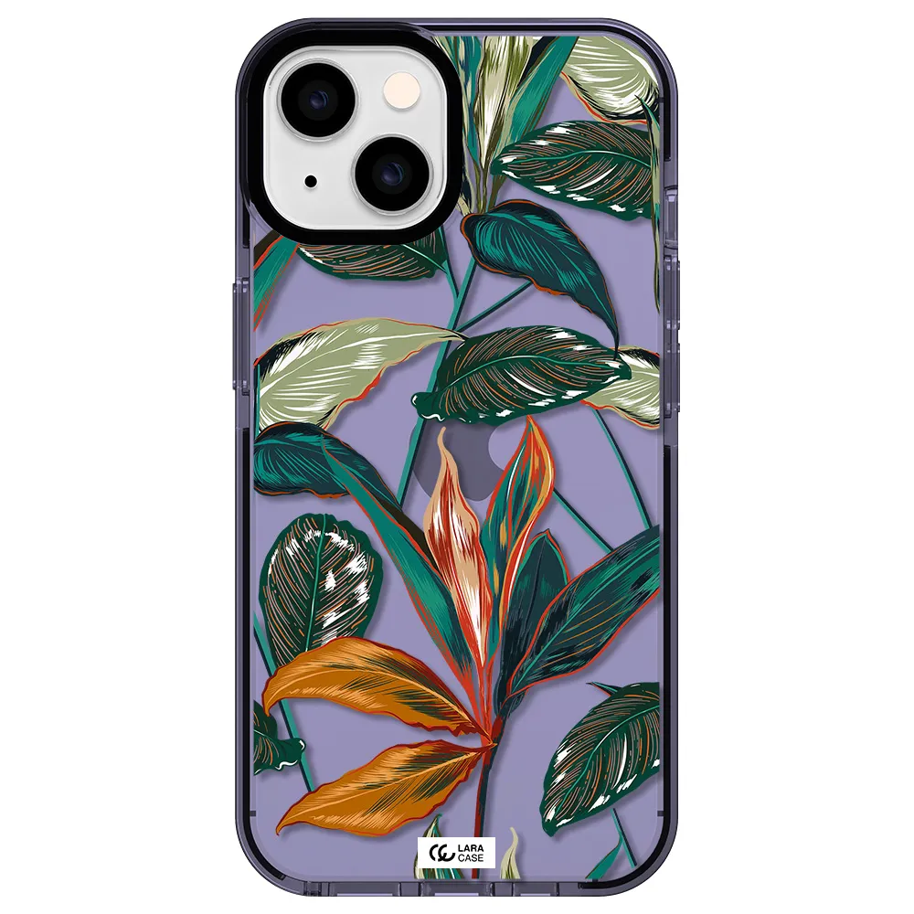 Colorful Tropical Leaves Apple iPhone 14 impact Lilac Case