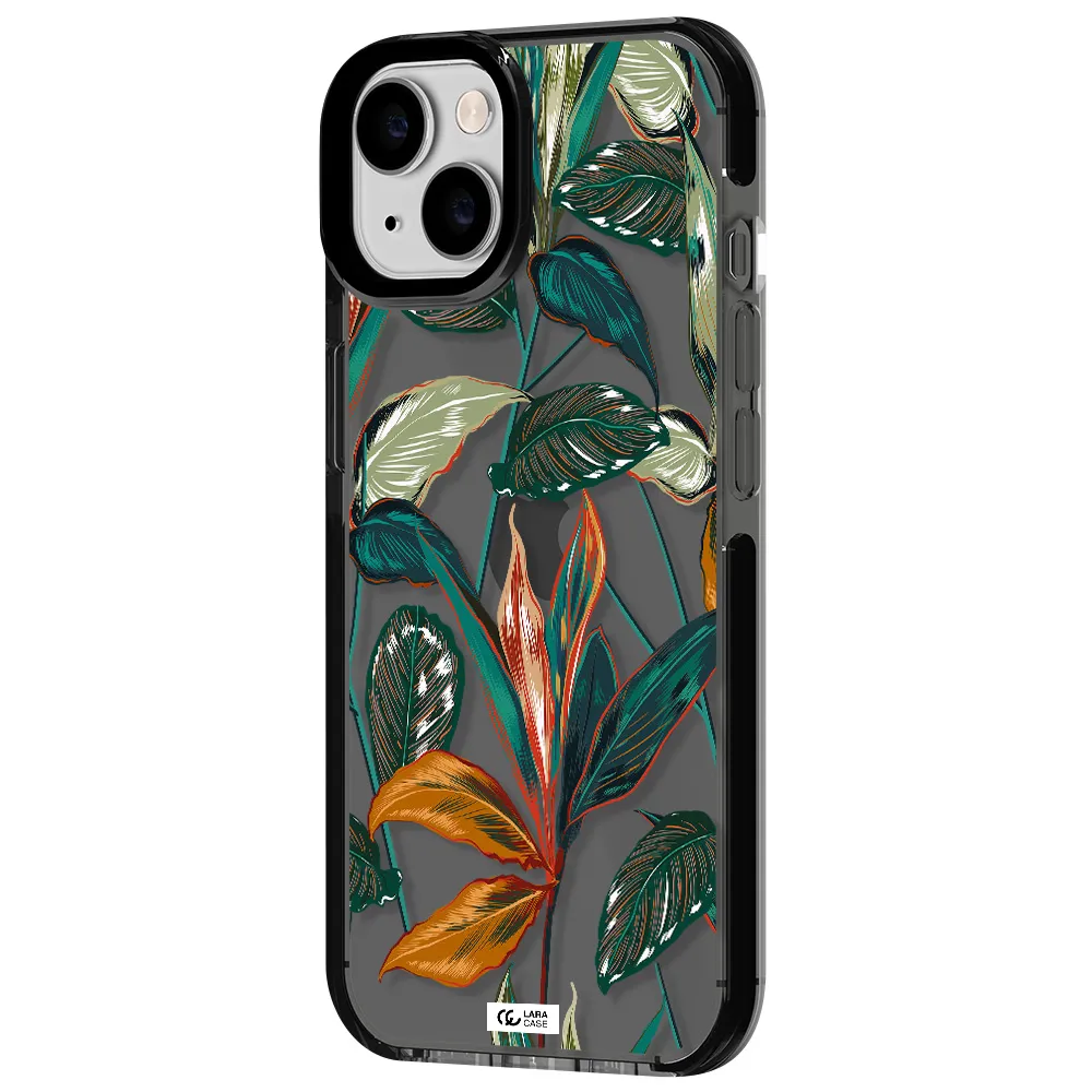 Colorful Tropical Leaves Apple iPhone 14 impact Smoke Black Case