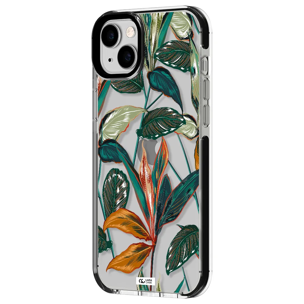 Colorful Tropical Leaves Apple iPhone 14 plus impact black border Case