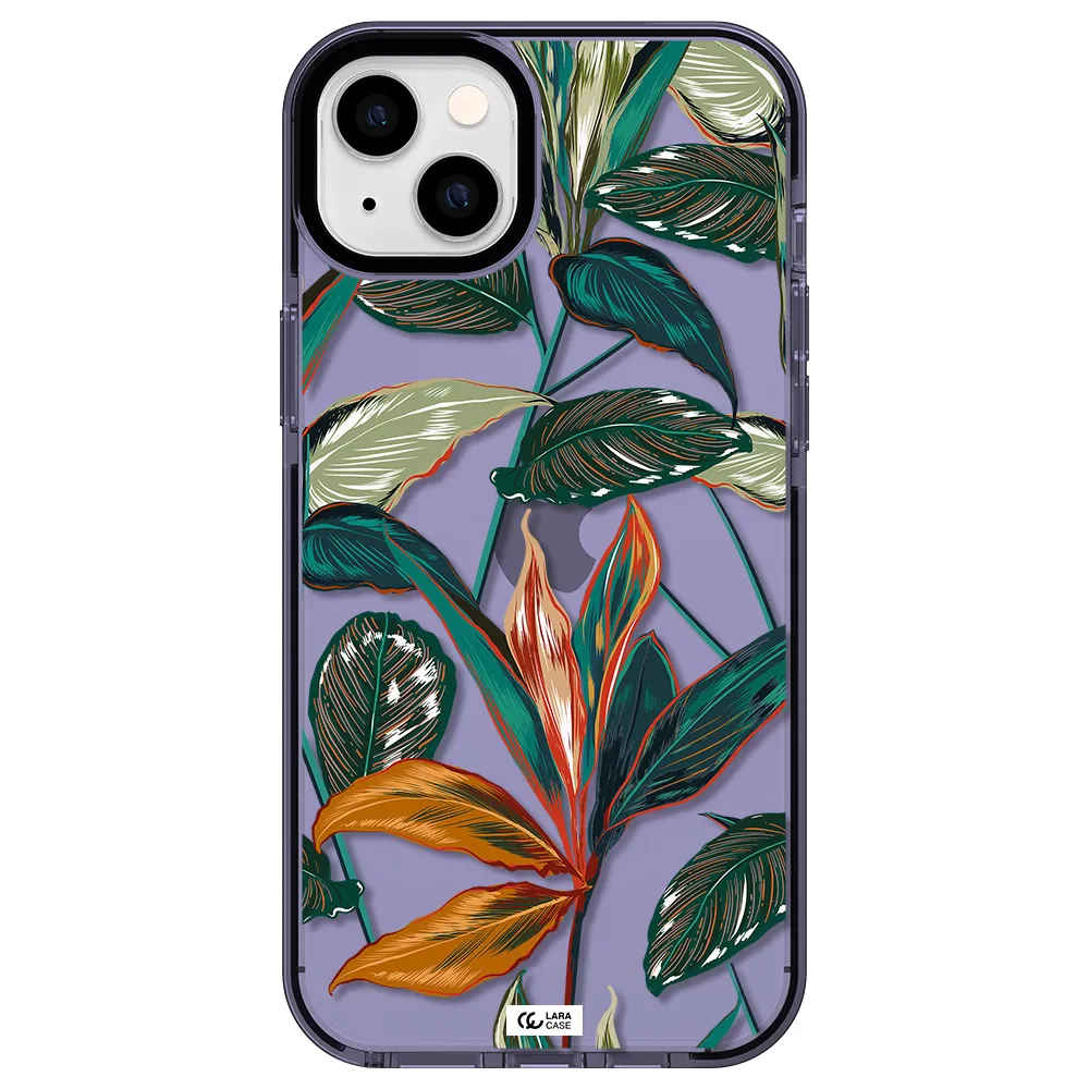 Colorful Tropical Leaves Apple iPhone 14 plus impact Lilac Case