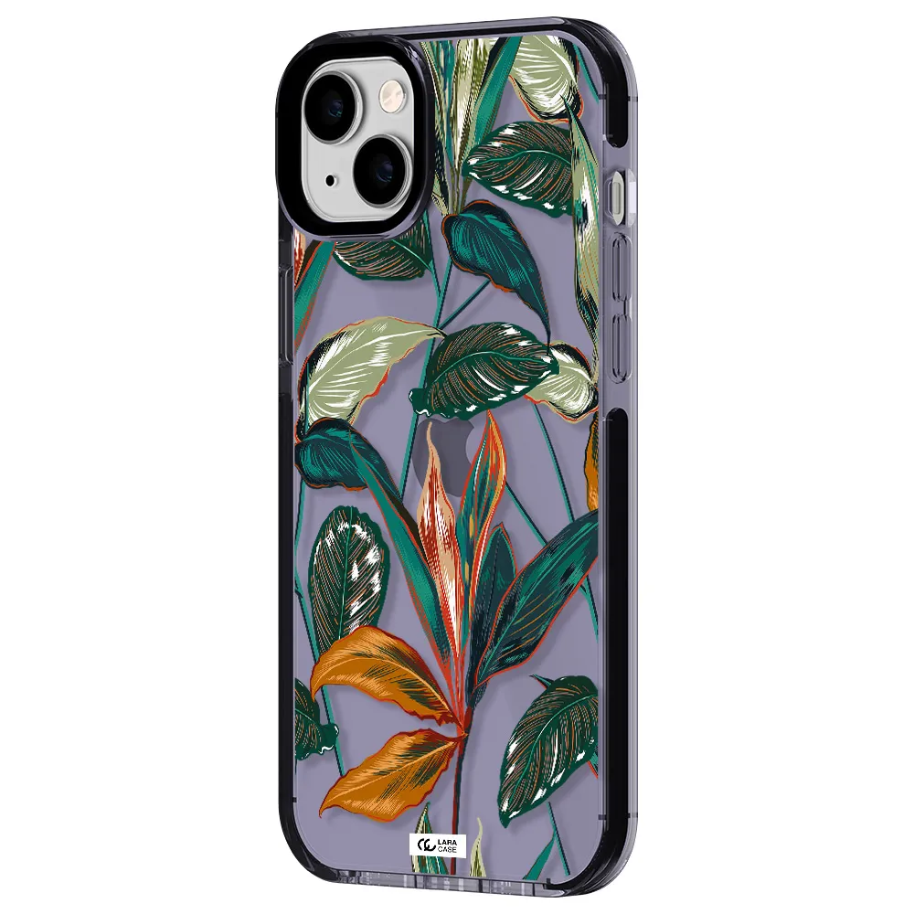 Colorful Tropical Leaves Apple iPhone 14 plus impact Lilac Case