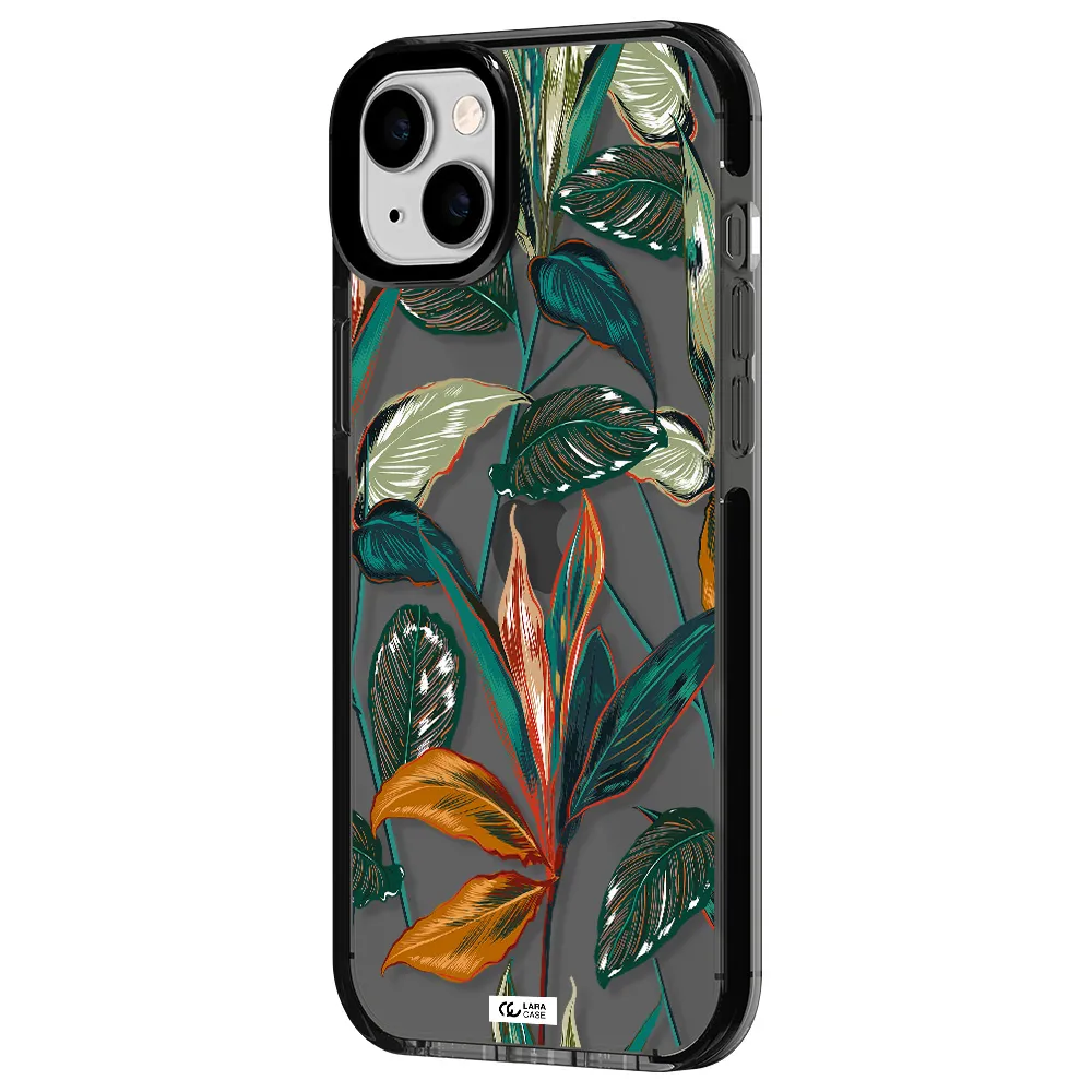 Colorful Tropical Leaves Apple iPhone 14 plus impact Smoke Black Case
