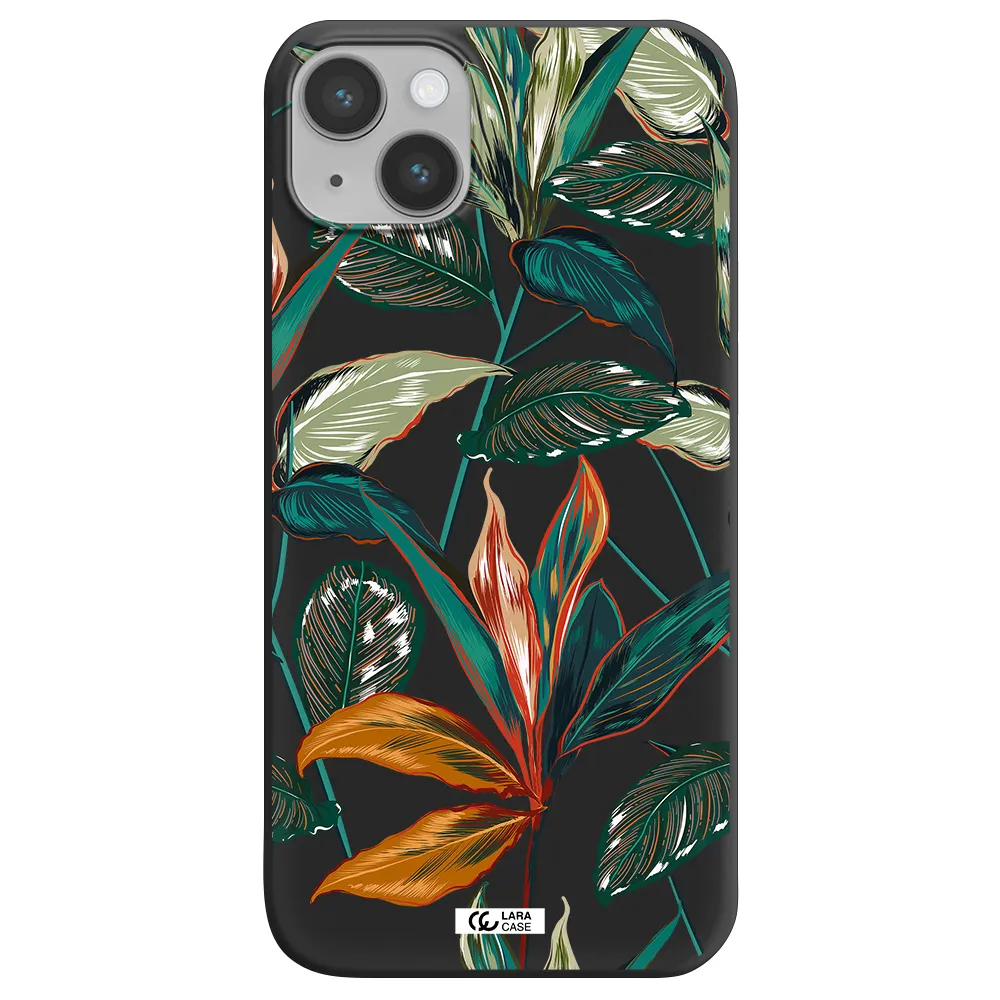 Colorful Tropical Leaves Apple iPhone 14 plus Silicone black Case