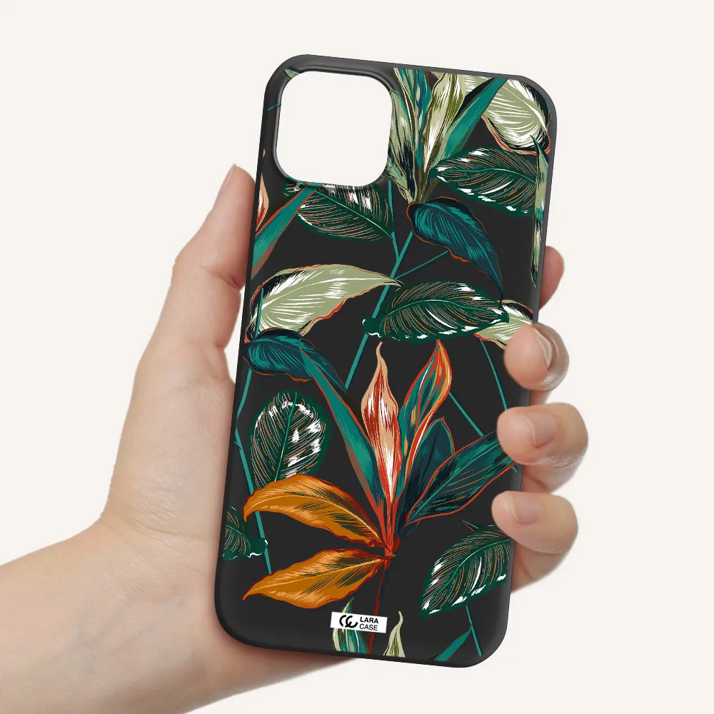 Colorful Tropical Leaves Apple iPhone 14 plus Silicone black Case