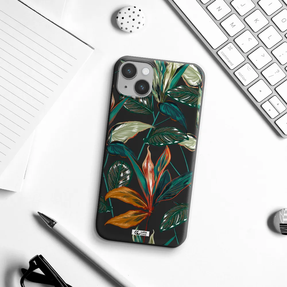 Colorful Tropical Leaves Apple iPhone 14 plus Silicone black Case