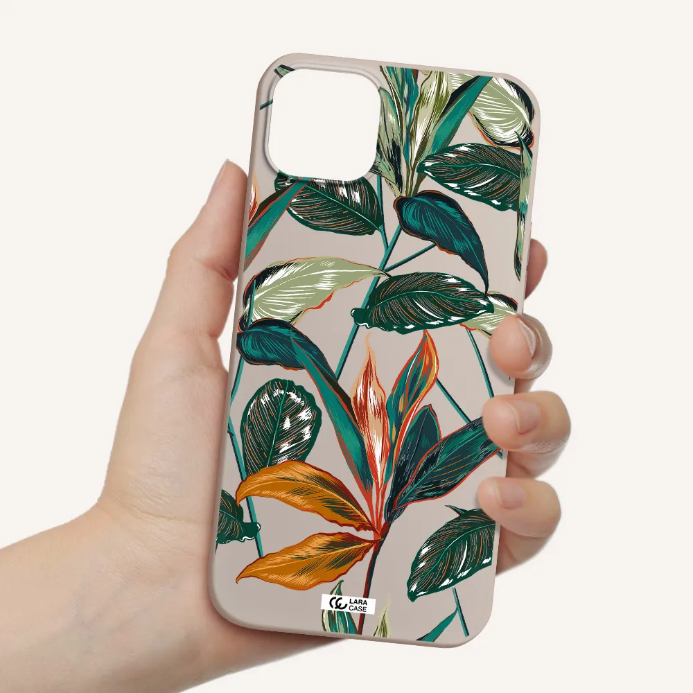 Colorful Tropical Leaves Apple iPhone 14 plus Silicone Stone Case