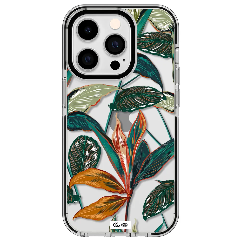 Colorful Tropical Leaves Apple iPhone 14 pro impact black border Case