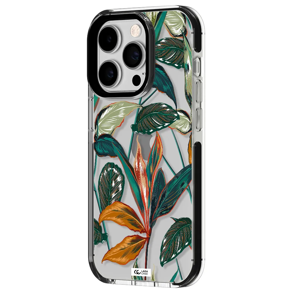 Colorful Tropical Leaves Apple iPhone 14 pro impact black border Case