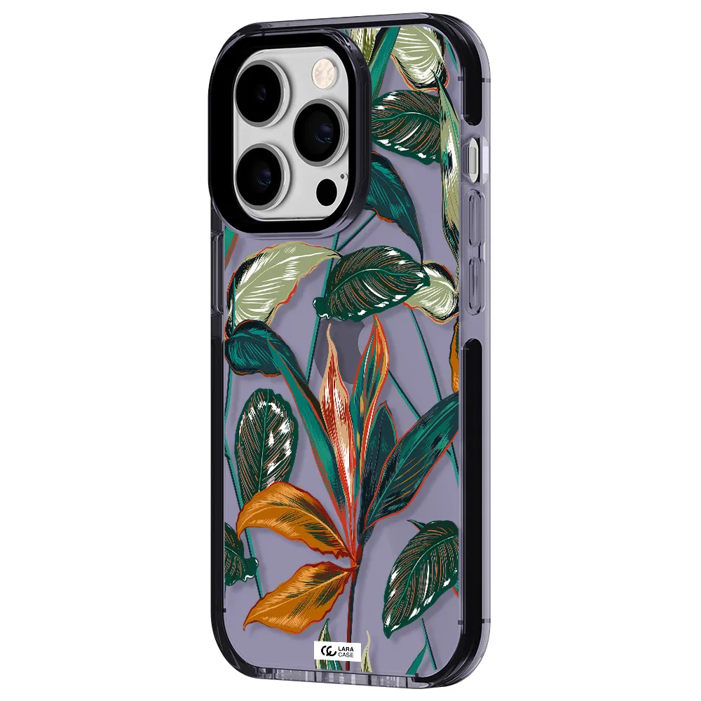 Colorful Tropical Leaves Apple iPhone 14 pro impact Lilac Case