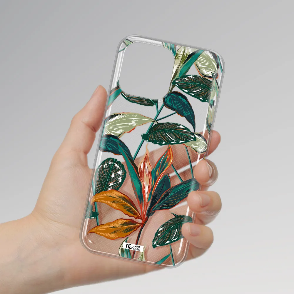 Colorful Tropical Leaves Apple iPhone 14 pro max Clear TPU Case