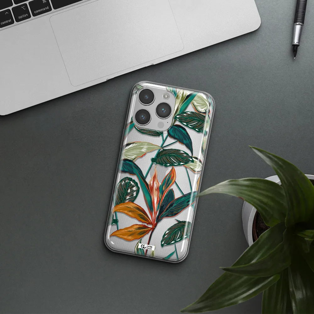 Colorful Tropical Leaves Apple iPhone 14 pro max Clear TPU Case