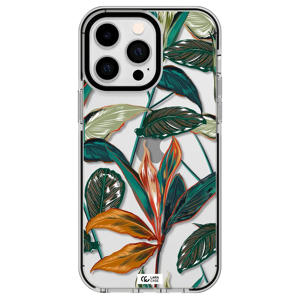 Colorful Tropical Leaves Apple iPhone 14 pro max impact black border Case
