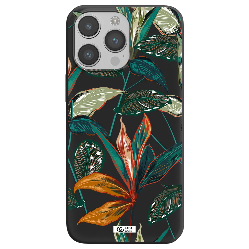 Colorful Tropical Leaves Apple iPhone 14 pro max Silicone black Case