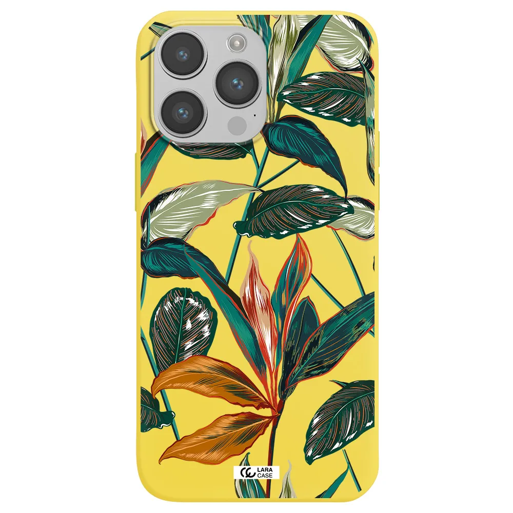 Colorful Tropical Leaves Apple iPhone 14 pro max Silicone canary yellow Case