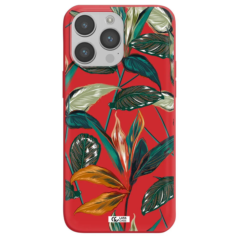 Colorful Tropical Leaves Apple iPhone 14 pro max Silicone Imperial Red Case