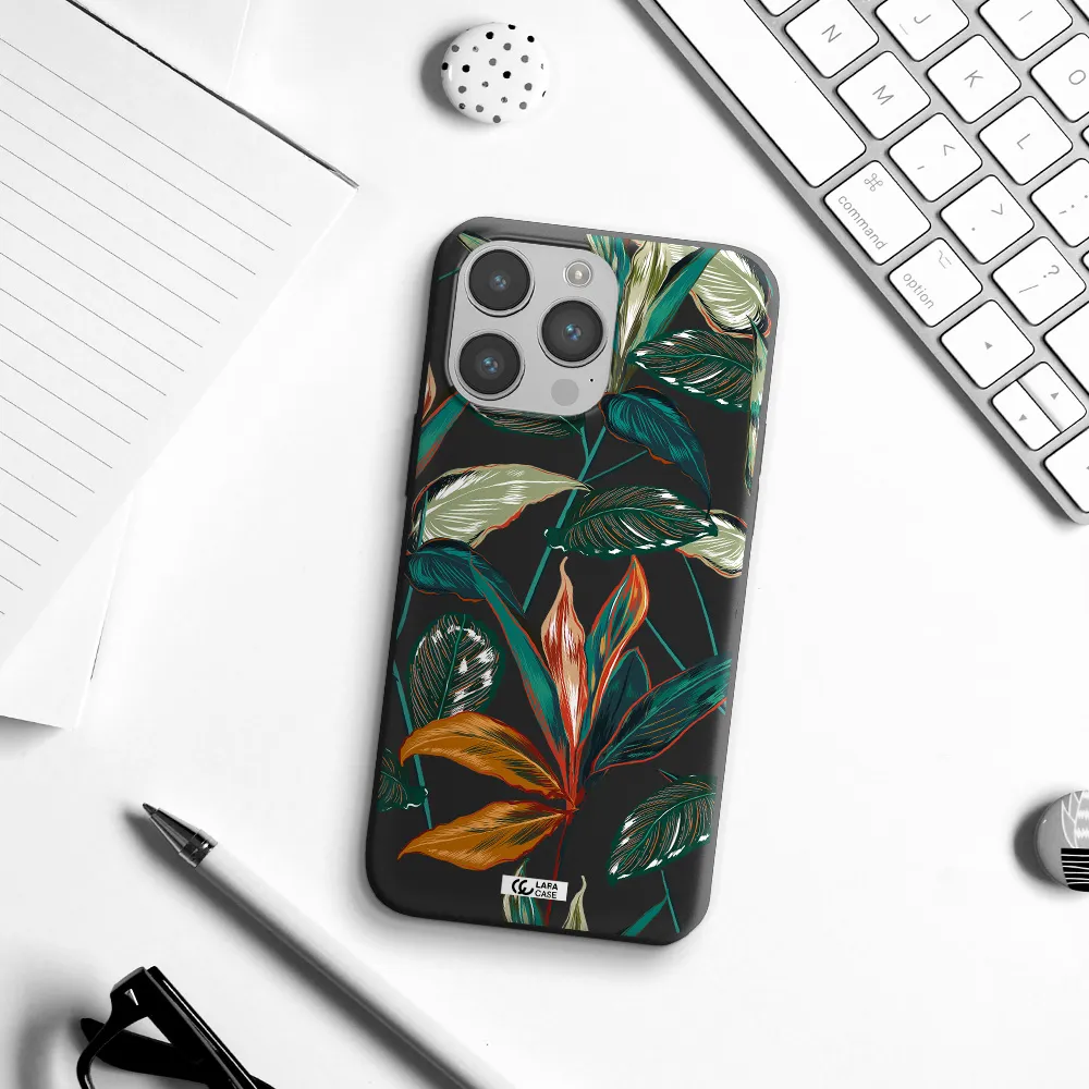 Colorful Tropical Leaves Apple iPhone 14 pro Silicone black Case