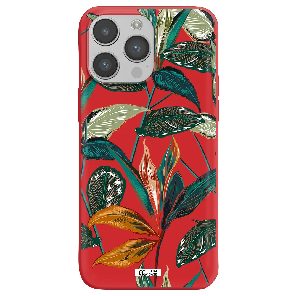 Colorful Tropical Leaves Apple iPhone 14 pro Silicone Imperial Red Case