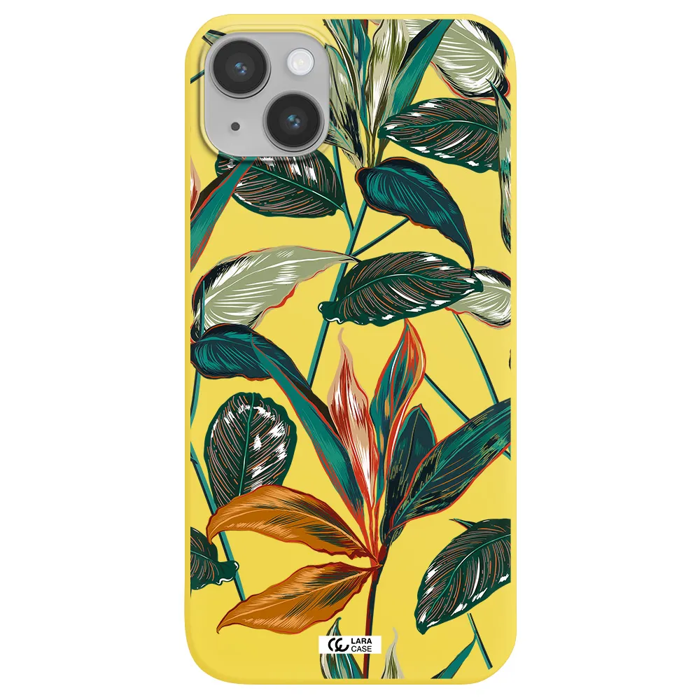 Colorful Tropical Leaves Apple iPhone 14 Silicone canary yellow Case
