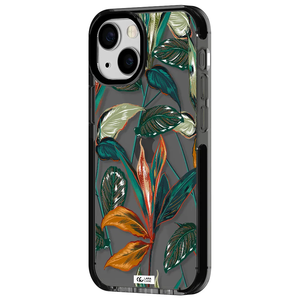Colorful Tropical Leaves Apple iPhone 15 impact Smoke Black Case