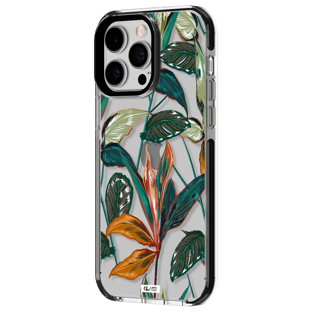 Colorful Tropical Leaves Apple iPhone 15 Pro impact black border Case