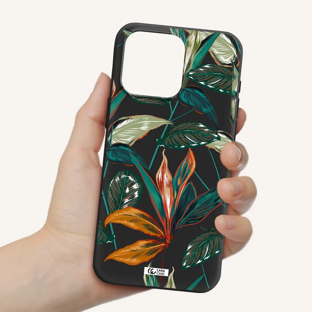 Colorful Tropical Leaves Apple Iphone 15 Pro max Silicone black Case
