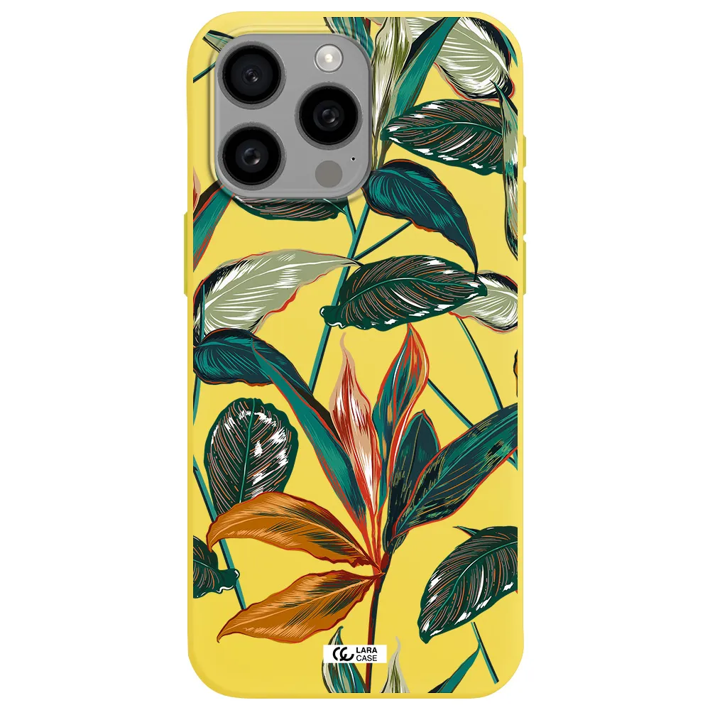 Colorful Tropical Leaves Apple Iphone 15 Pro max Silicone canary yellow Case