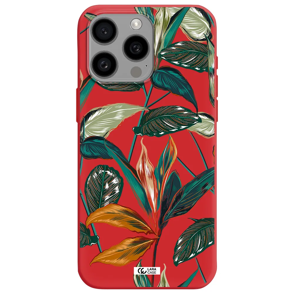 Colorful Tropical Leaves Apple Iphone 15 Pro Max Silicone Imperial Red Case