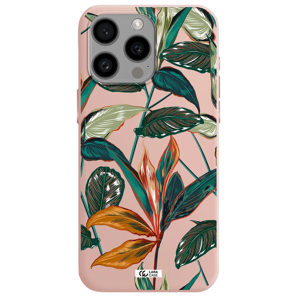 Colorful Tropical Leaves Apple Iphone 15 Pro max Silicone pastel pink Case