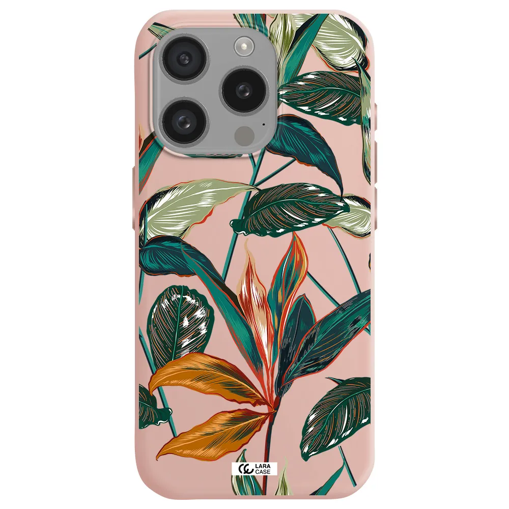 Colorful Tropical Leaves Apple Iphone 15 Pro Silicone Pastel Pink Case