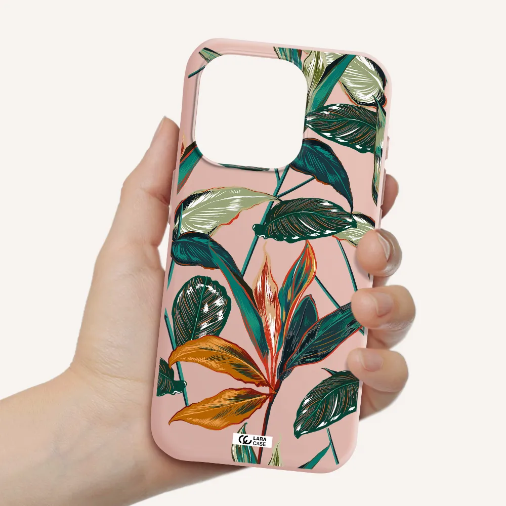 Colorful Tropical Leaves Apple Iphone 15 Pro Silicone Pastel Pink Case