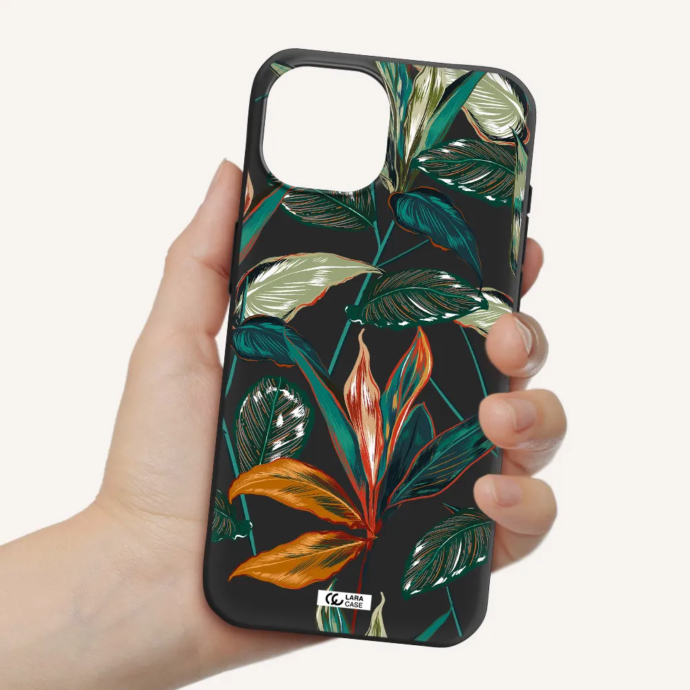 Colorful Tropical Leaves Apple iPhone 15 Silicone black Case