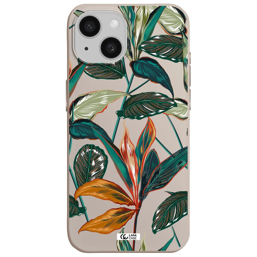 Colorful Tropical Leaves Apple iPhone 15 Silicone Stone Case