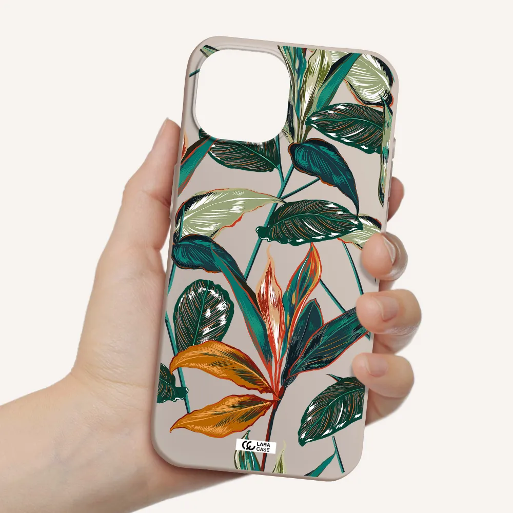Colorful Tropical Leaves Apple iPhone 15 Silicone Stone Case