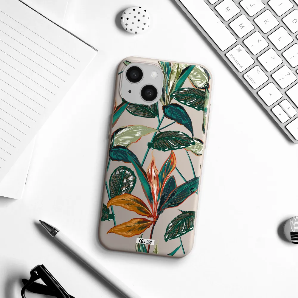 Colorful Tropical Leaves Apple iPhone 15 Silicone Stone Case