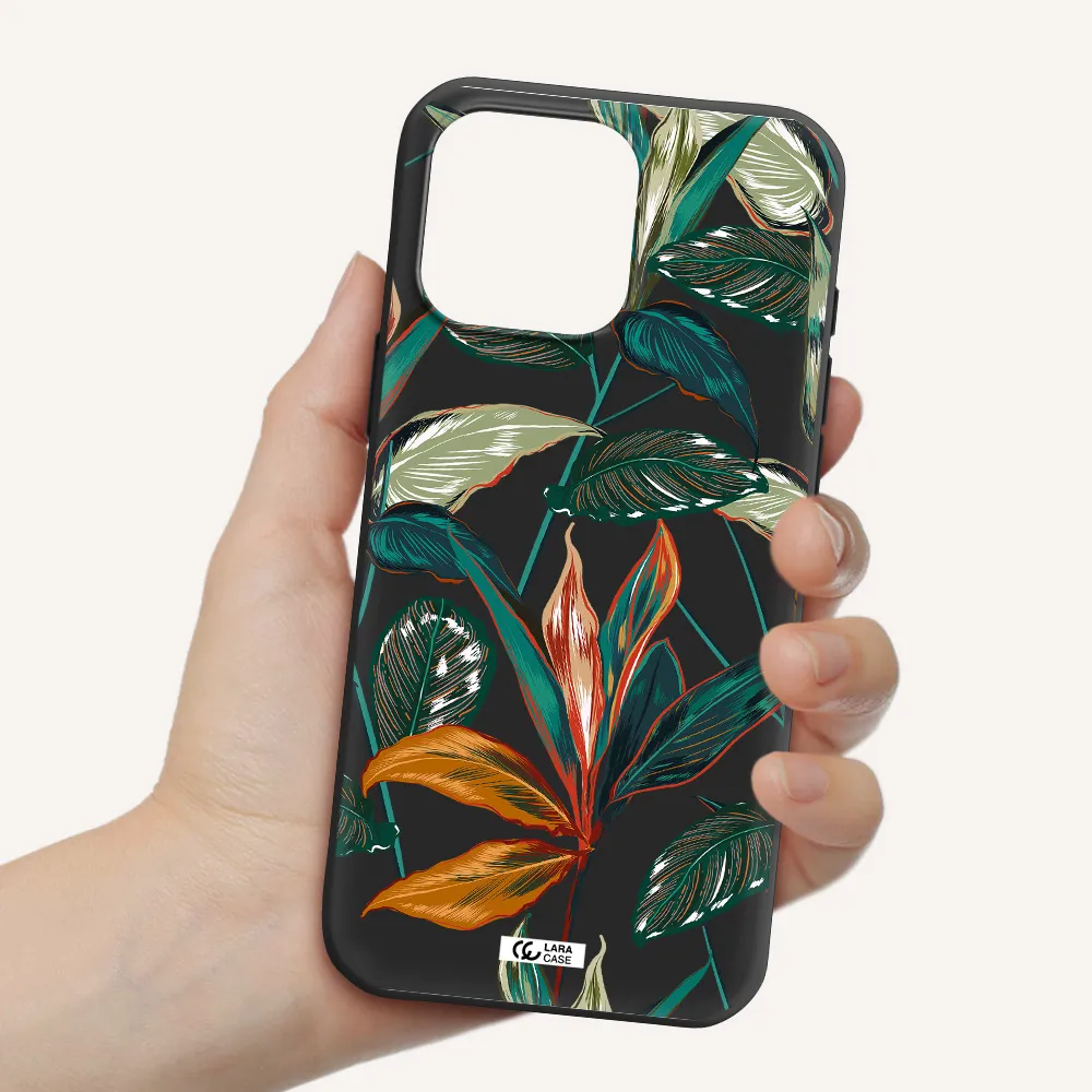 Colorful Tropical Leaves Apple Iphone 16 Pro Max Silicone Black Case