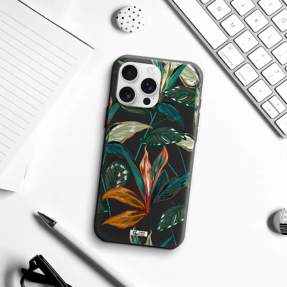 Colorful Tropical Leaves Apple Iphone 16 Pro Max Silicone Black Case