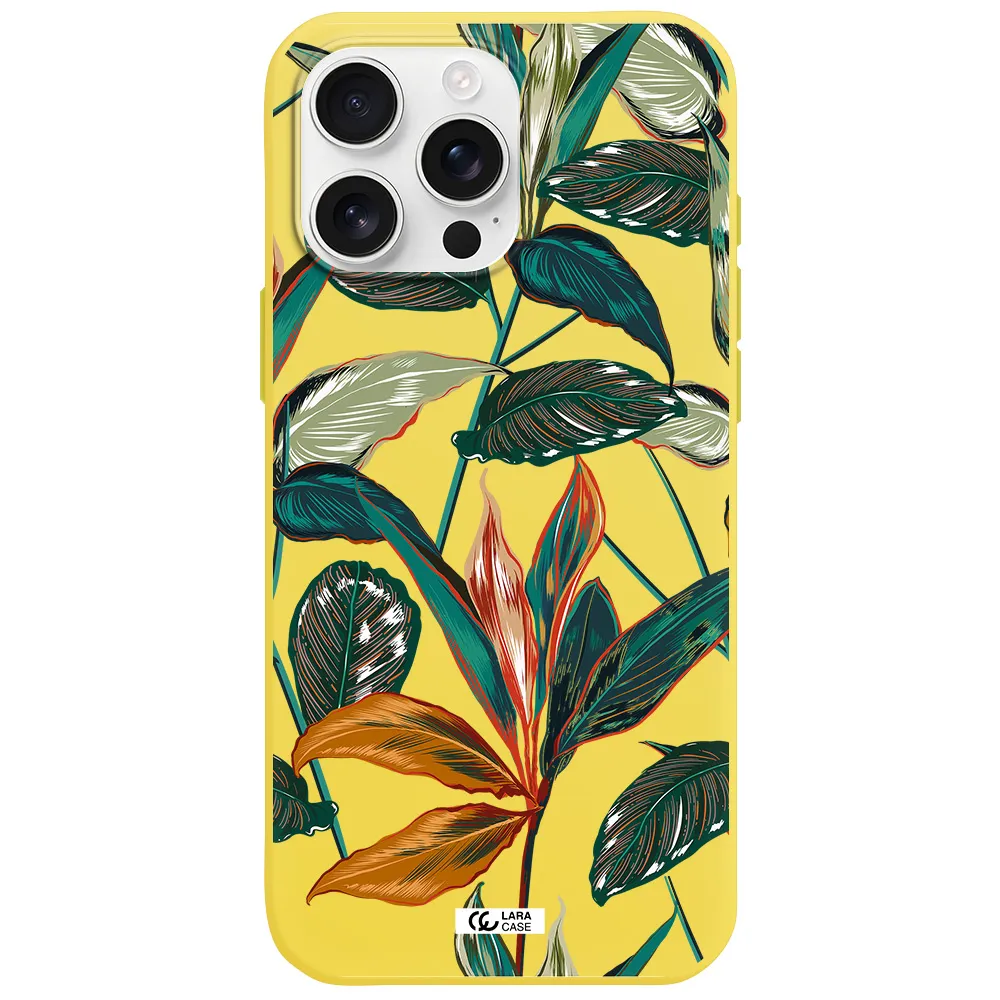 Colorful Tropical Leaves Apple Iphone 16 Pro Max Silicone Canary Yellow Case