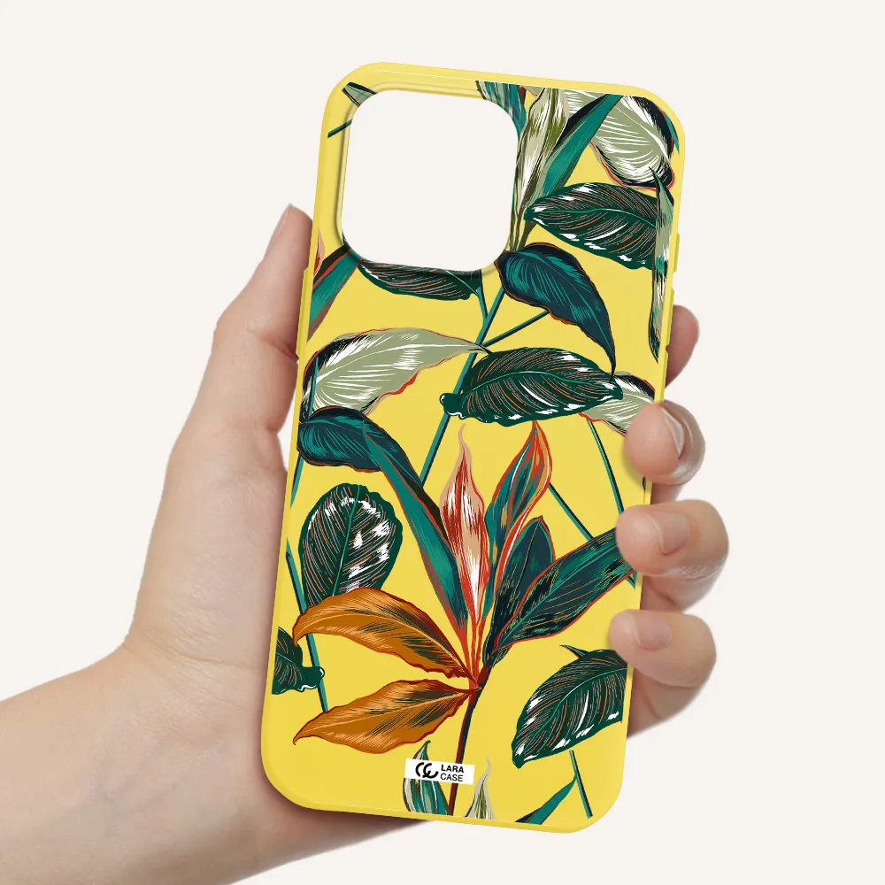 Colorful Tropical Leaves Apple Iphone 16 Pro Max Silicone Canary Yellow Case
