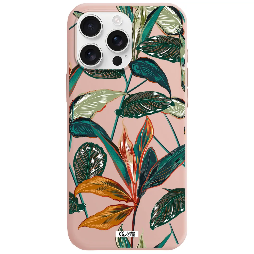 Colorful Tropical Leaves Apple Iphone 16 Pro Max Silicone Pastel Pink Case