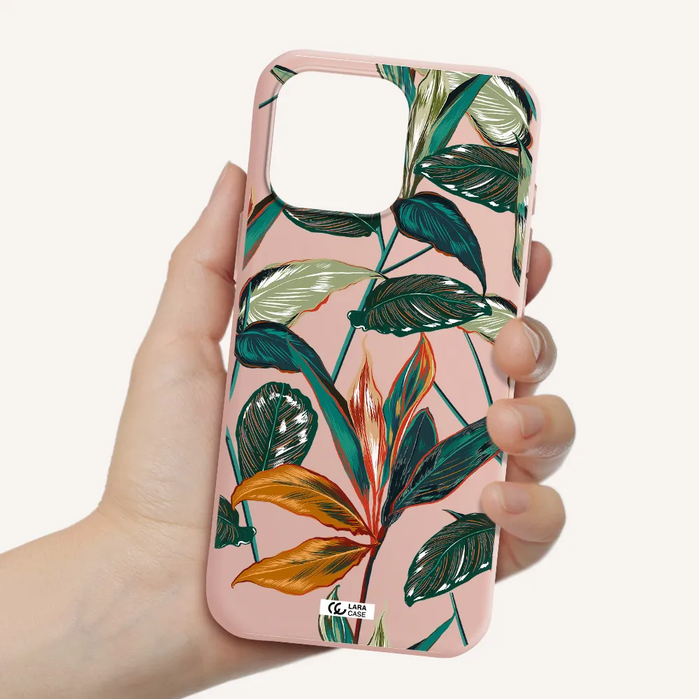 Colorful Tropical Leaves Apple Iphone 16 Pro Max Silicone Pastel Pink Case