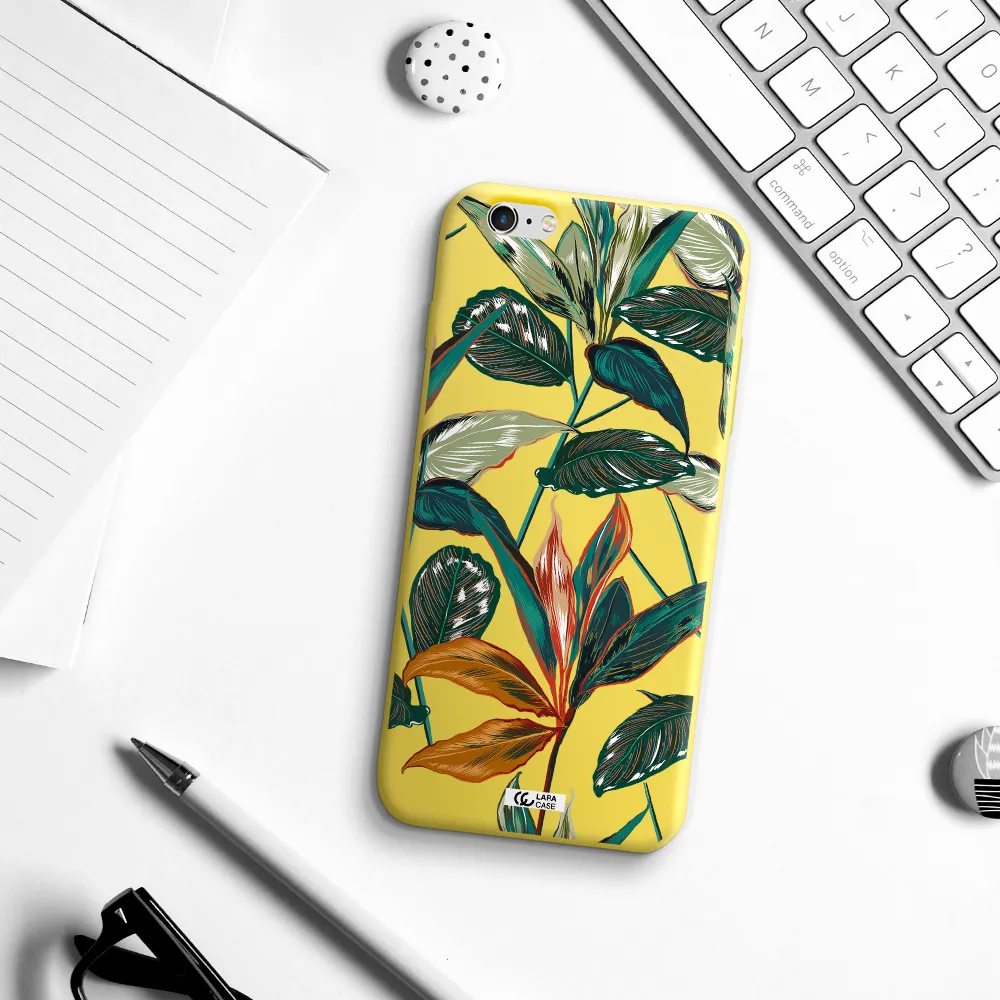 Colorful Tropical Leaves Apple iPhone 6 plus Silicone canary yellow Case