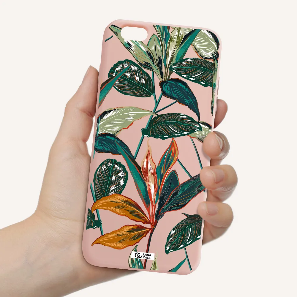Colorful Tropical Leaves Apple iPhone 6 plus Silicone pastel pink Case