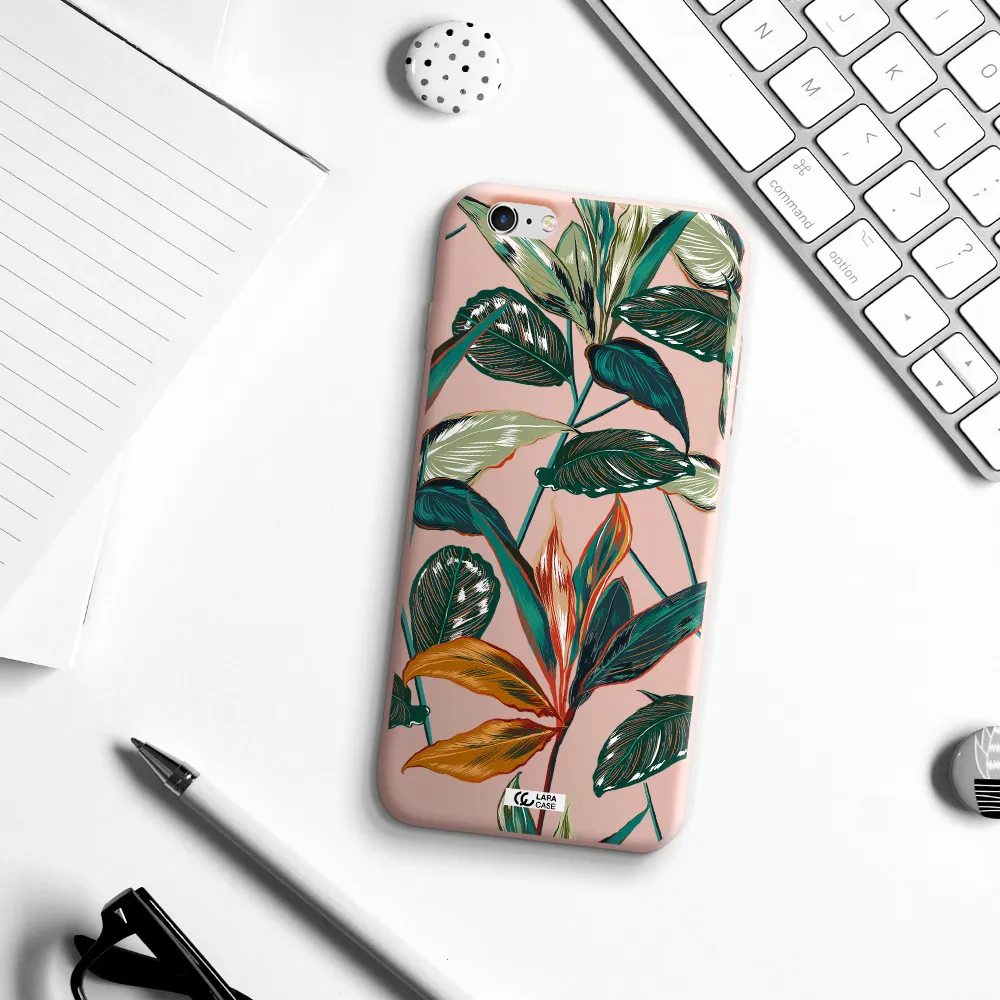 Colorful Tropical Leaves Apple iPhone 6 plus Silicone pastel pink Case