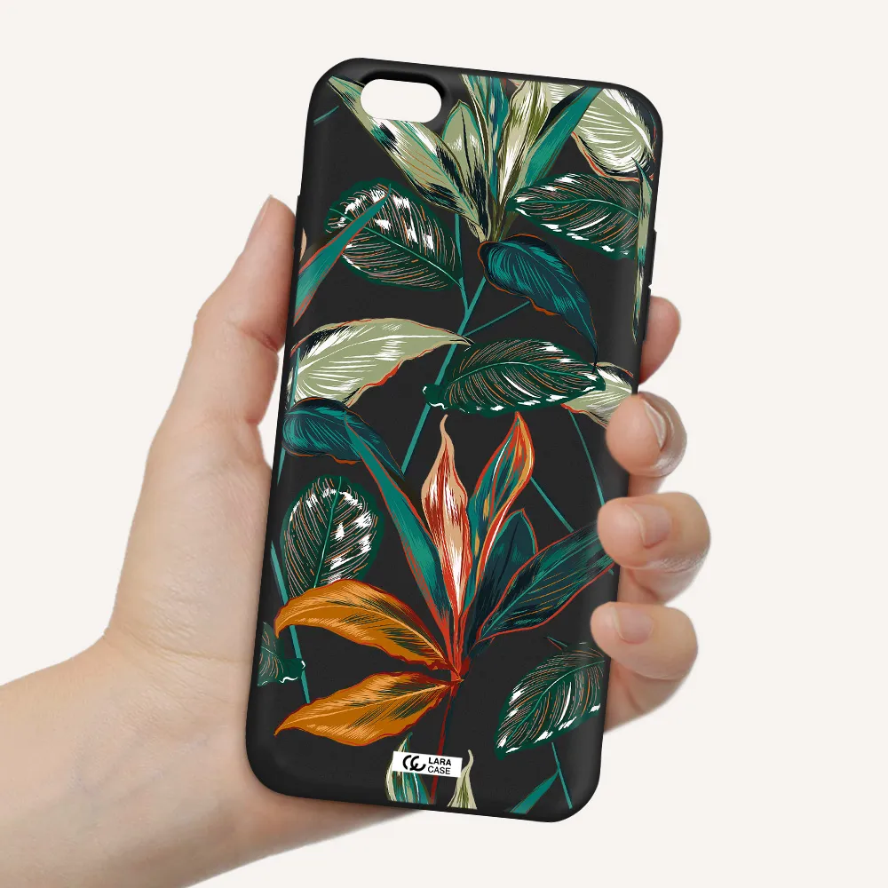 Colorful Tropical Leaves Apple iPhone 6 s plus Silicone black Case