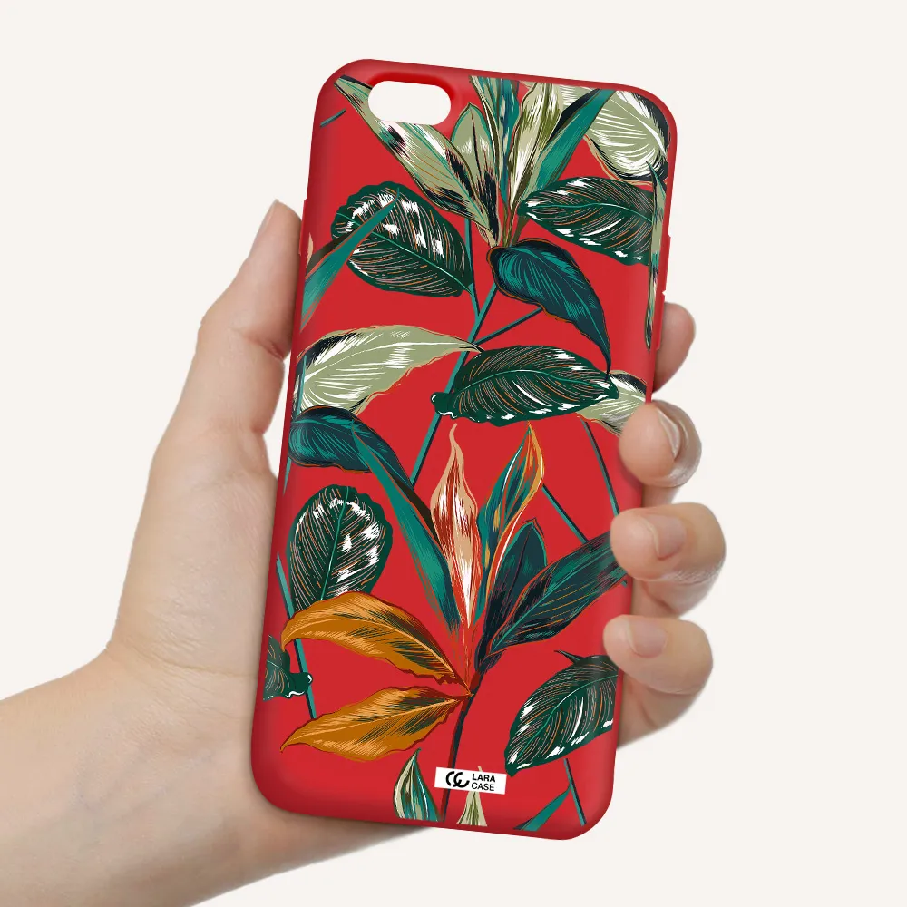 Colorful Tropical Leaves Apple iPhone 6 s plus Silicone Imperial Red Case