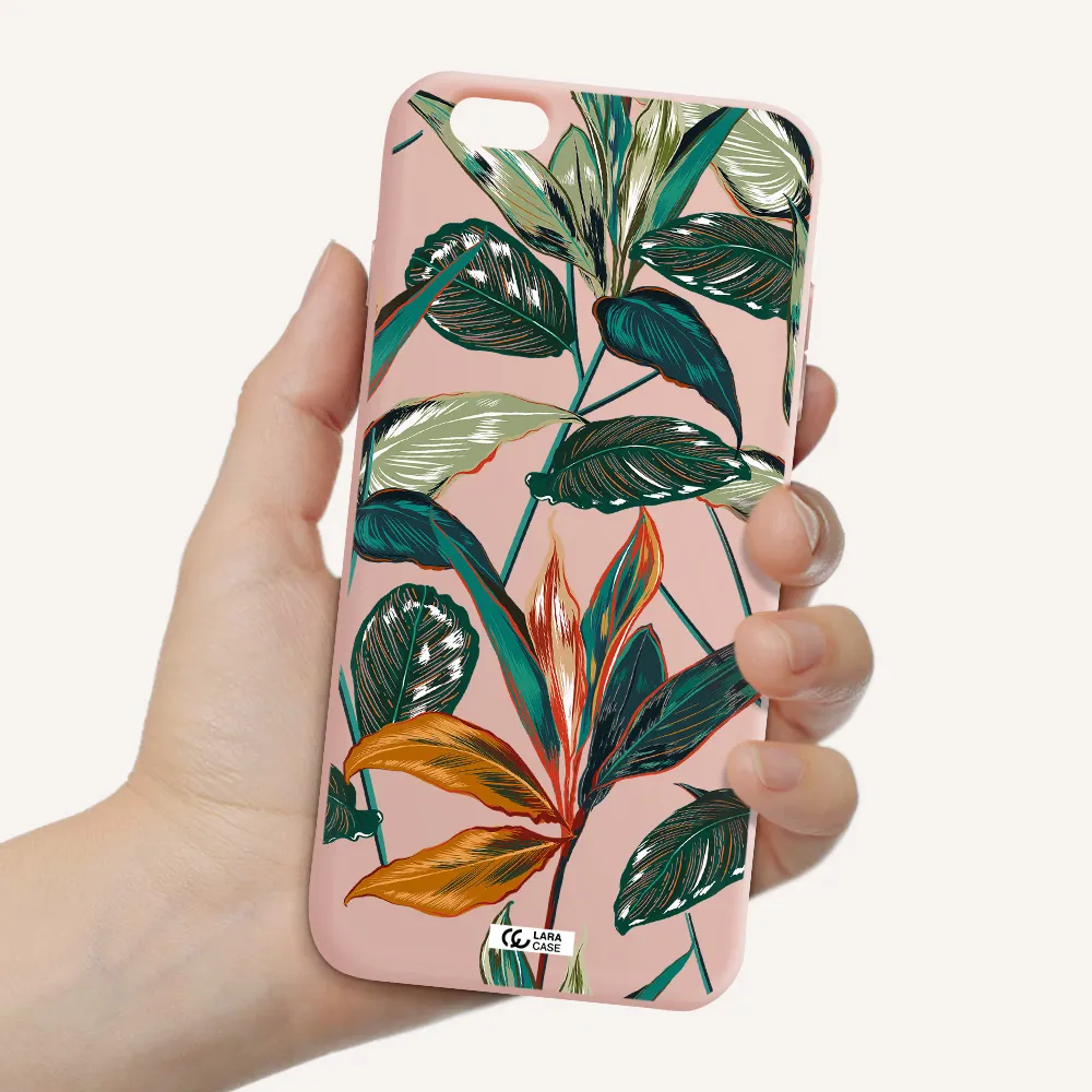 Colorful Tropical Leaves Apple iPhone 6 s plus Silicone pastel pink Case