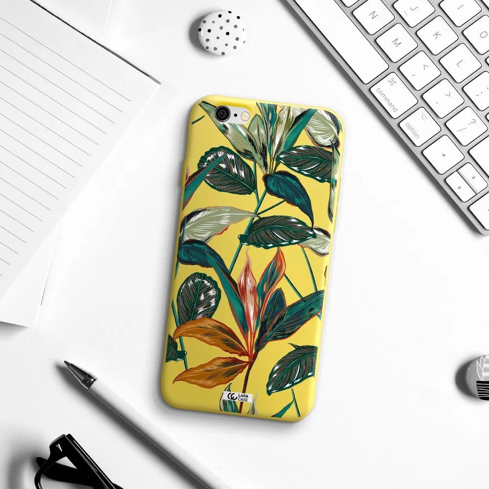 Colorful Tropical Leaves Apple iPhone 6 Silicone canary yellow Case