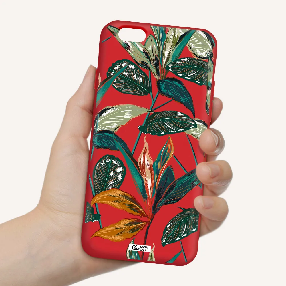 Colorful Tropical Leaves Apple iPhone 6 Silicone Imperial Red Case